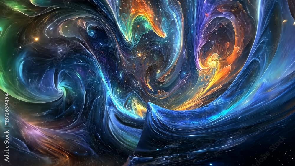 Poster beautiful swirling cosmic patterns in deep space with vibrant colors and intricate designs showcasin