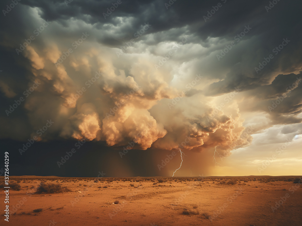 Poster desert storms approaching as clouds build dramatically with power showing respect and demand
