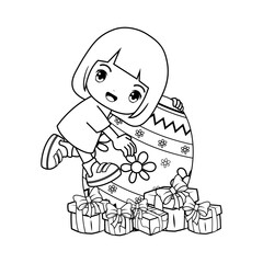 Easter coloring page with cute girl