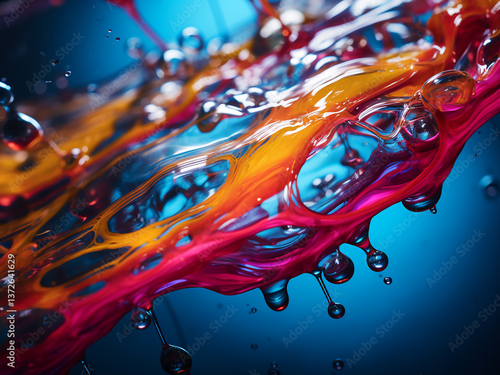 Poster controlled paint dripping in purposeful directions creating intentional lines and designs on canvas