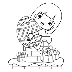 Easter coloring page with cute girl