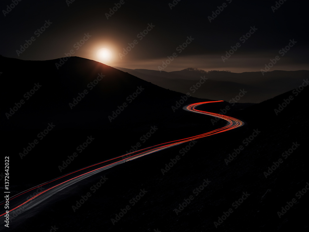 Poster eclipse path advancing with a racing shadow band as temperature drops and darkness nears