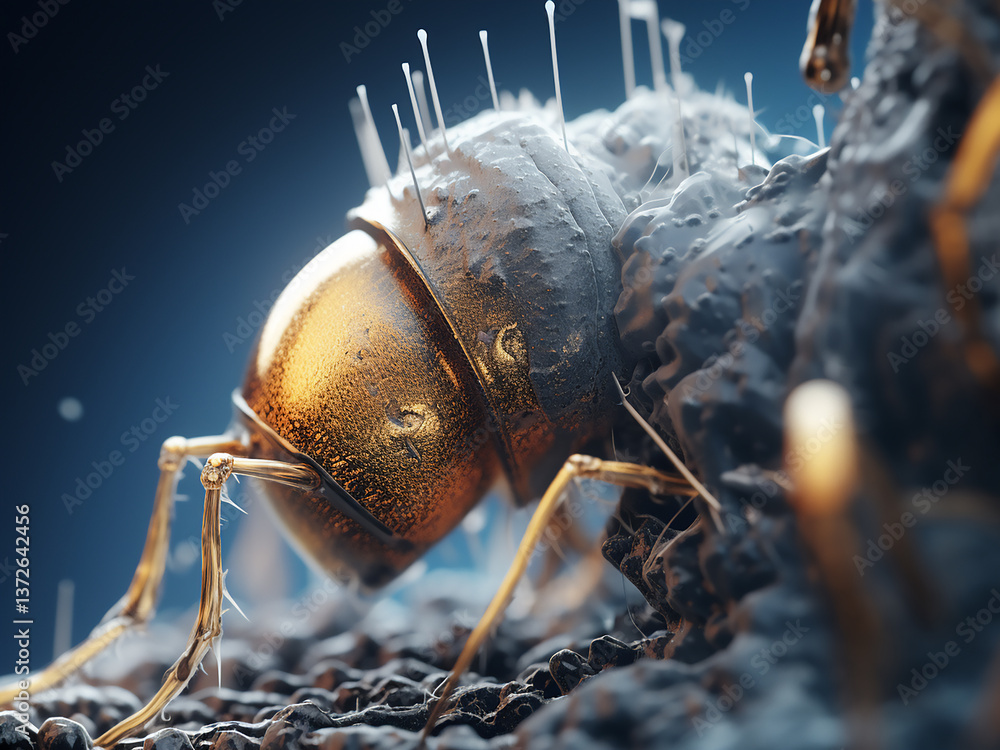 Poster electron microscope focusing on a beam capturing clear images of the structure sharply