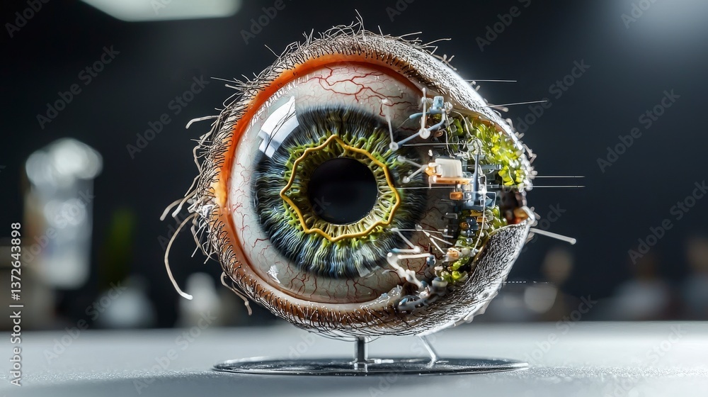 Aufkleber futuristic eye structure laboratory setting 3d art biological innovation close-up view visionary con