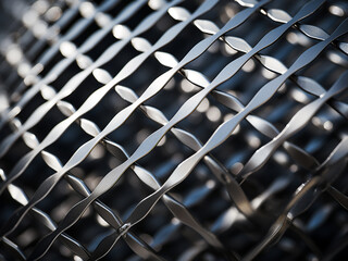 Expanded metal mesh with repeating diamond shapes casting shadows in a regular industrial pattern