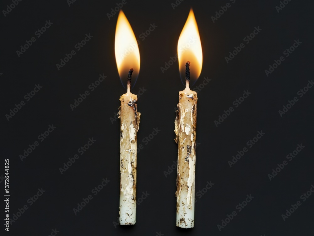 Poster two burning candles casting a warm glow against a dark background creating a serene and contemplativ