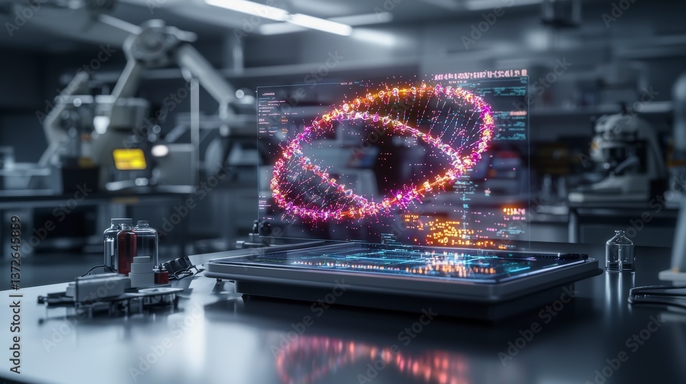 Aufkleber innovative technology displaying holographic data analysis laboratory digital art industrial environ