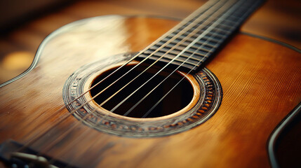 Fototapeta premium acoustic guitar close up. Generative AI