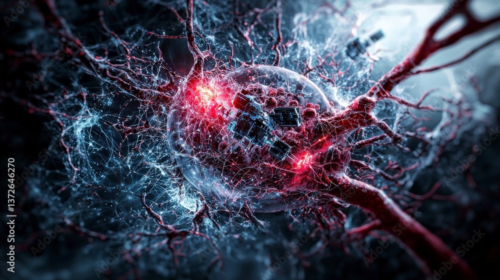 Aufkleber Neural activity visualization scientific research lab digital art abstract close-up neuroscience concepts