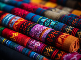 Fototapeta premium Intricate Filipino textile pattern weaving colorful threads showcasing tradition and bright colors