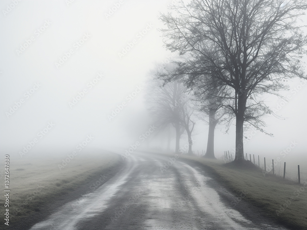 Poster gray fog diffuses softly into white hues on a quiet morning creating a serene view