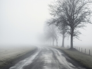 Gray fog diffuses softly into white hues on a quiet morning creating a serene view