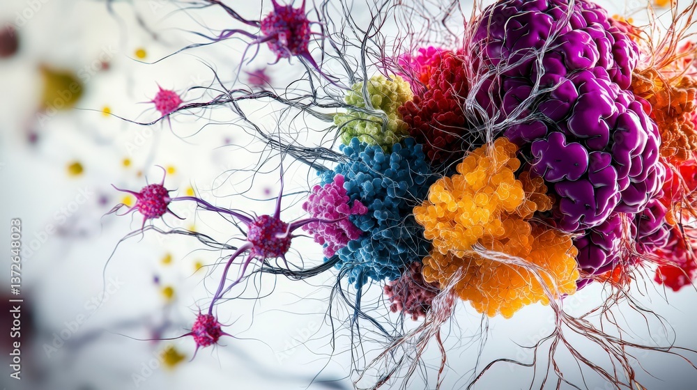 Poster Vibrant cellular structures science lab digital art abstract concept close-up view microscopic exploration