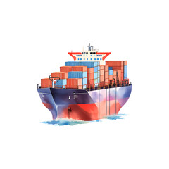 Watercolor container ship with cargo containers