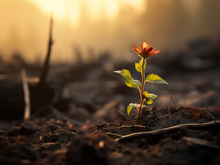 Forest fire aftermath with life steadily returning as new growth emerges and hope rises