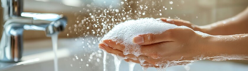 Fototapeta premium A person washing their hands with soap, preventing illness
