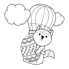 Easter coloring page with cute husky