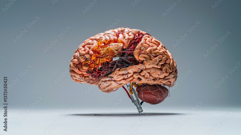 Poster Neuroscience breakthrough laboratory setting 3d brain model scientific environment close-up view innovative concepts for research