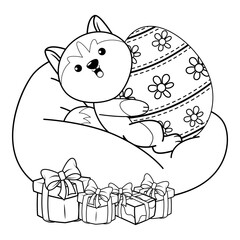 Easter coloring page with cute husky
