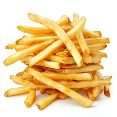Two stacks of golden crispy french fries on a clean white background perfect for food photography and culinary art