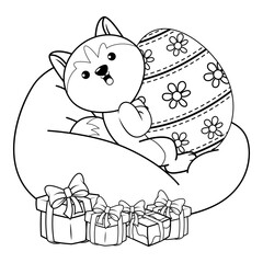Easter coloring page with cute husky