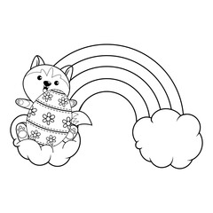 Easter coloring page with cute husky
