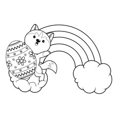 Easter coloring page with cute husky