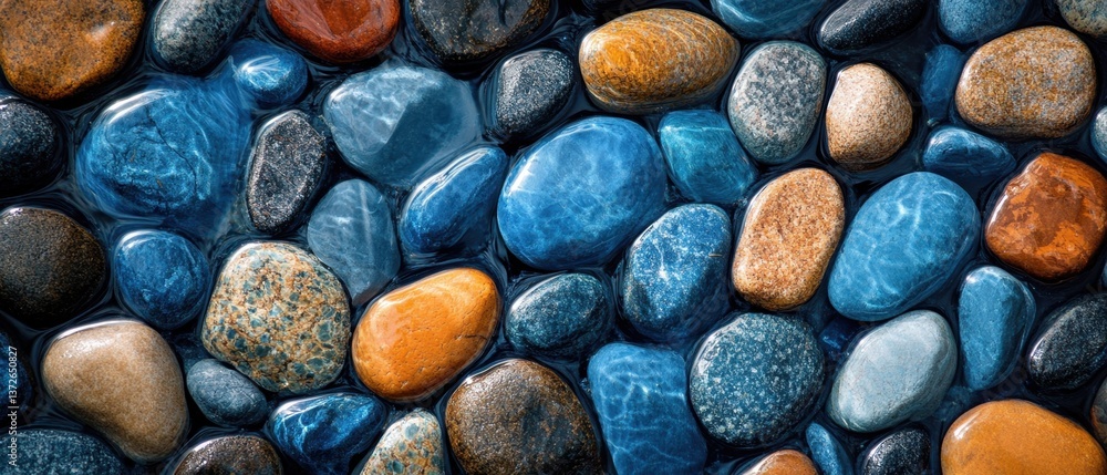 Poster captivating close up of colorful river stones underwater creating a mesmerizing natural texture and 
