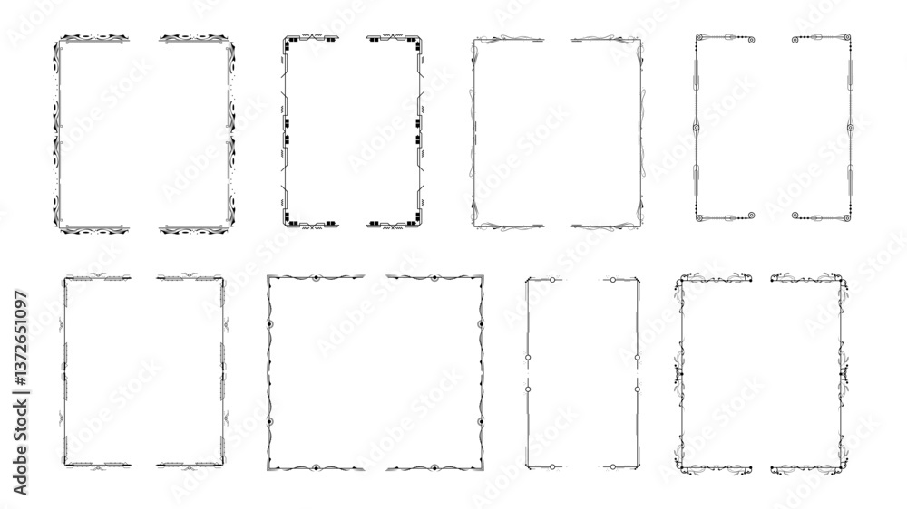 Poster set black simple line collection different doodle brackets, parentheses, braces elements vector desi