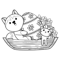 Easter coloring page with cute husky