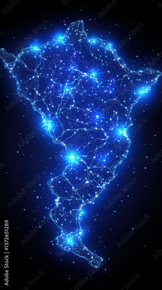 Aufkleber digital map of brazil with glowing network connections against a dark space background creating a fu