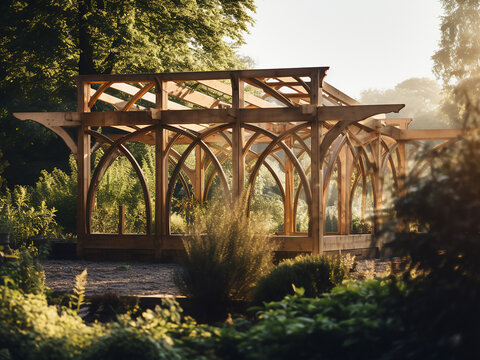 Garden structures building securely with supports installed and framework established firmly