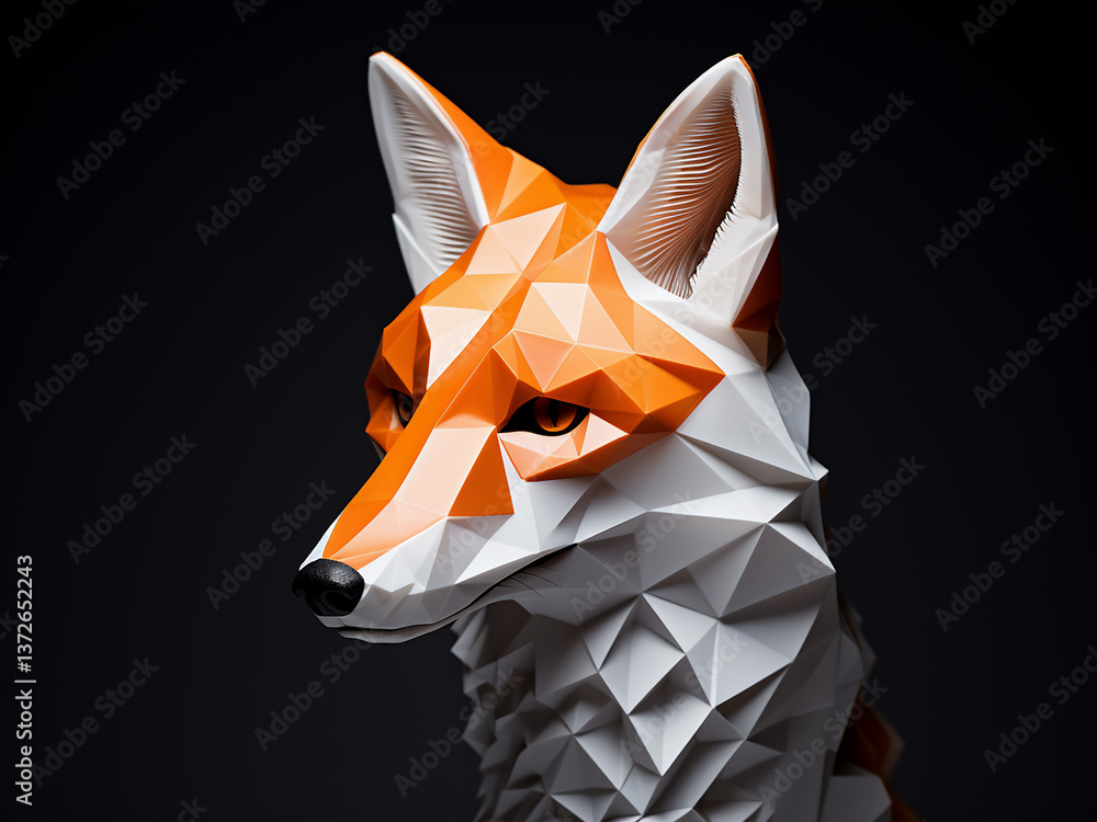 Aufkleber fox design with angular geometric shapes in orange and white tones