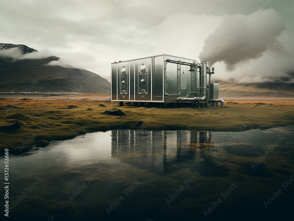 Poster geothermal heat pump ensuring stable temperature and high comfort with efficient performance