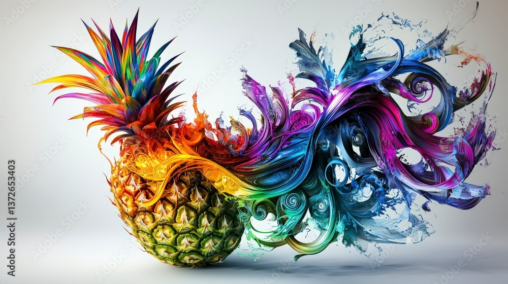 Aufkleber vibrant pineapple art creation studio setting digital artwork colorful environment artistic perspect