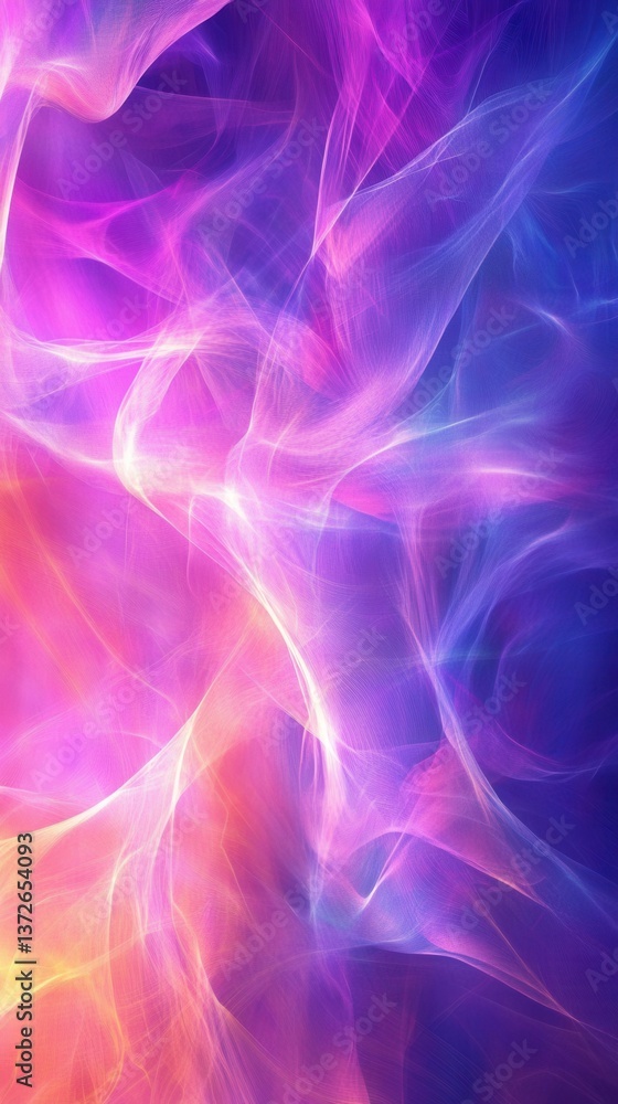 Poster ethereal luminous abstract design with flowing lines and vibrant colors creating a dreamy and artist