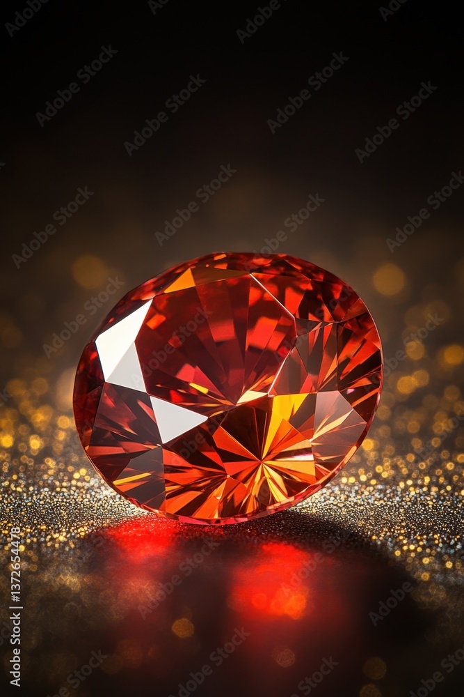 Poster radiant orange gemstone on a shimmering surface with a dark backdrop creating a luxurious and elegan