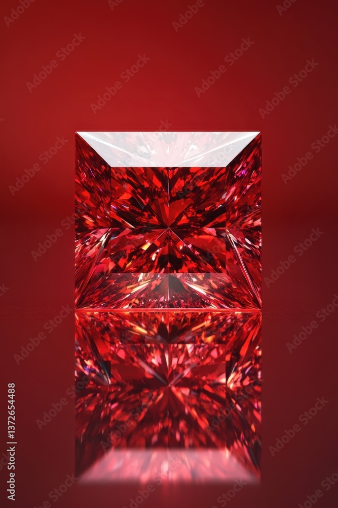 Poster radiant ruby gemstone reflecting light on a red surface showcasing luxury and elegance in a studio s