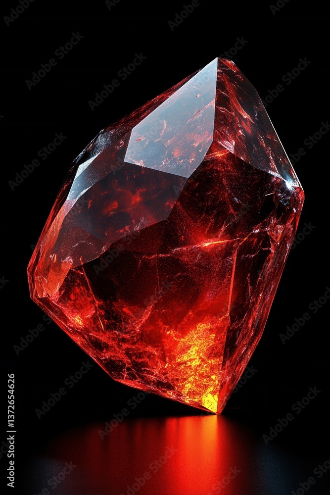 Poster captivating fiery red gemstone crystal with intricate details against a dark background creating a m