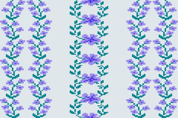 Rectangle shape seamless pixel art.Flower Ikat pattern embroidery.Pixel Art Fabric background Pattern with Geometric Square.Abstract background vector illustration.carpet,batik,knitwear