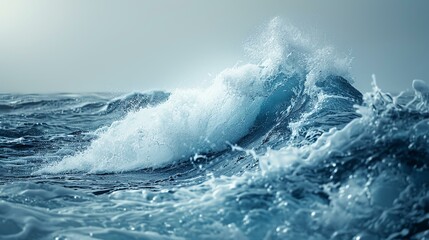 Fototapeta premium A stunning view of powerful ocean waves crashing dramatically against each other, showcasing the raw beauty and energy of nature in a serene coastal setting.