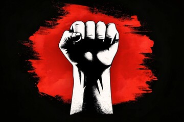 Powerful Raised Fist Graphic Design Red and Black Protest Image Revolution Symbol