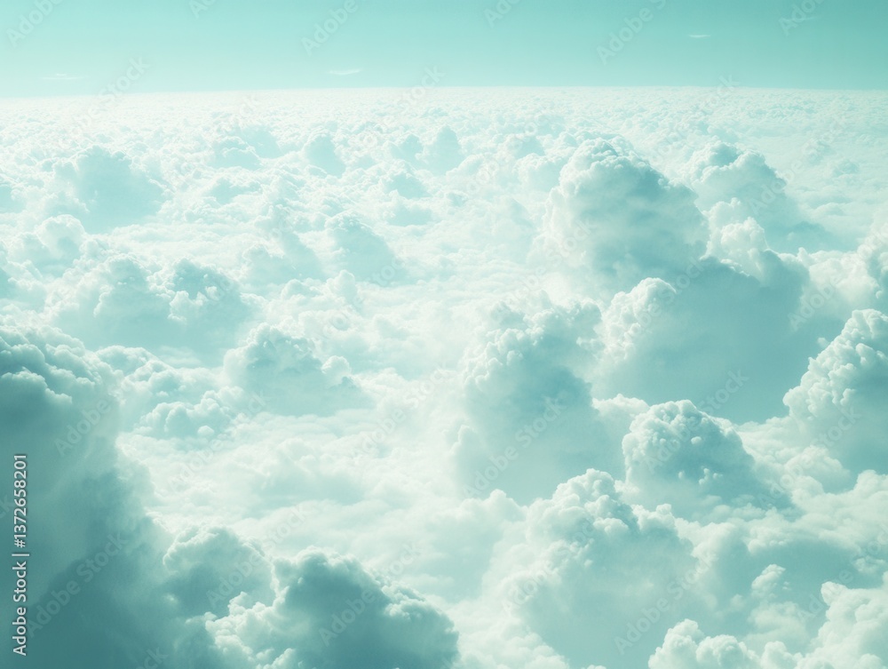 Poster ethereal expanse of fluffy clouds stretching to the horizon from above creating a serene and dreamy 