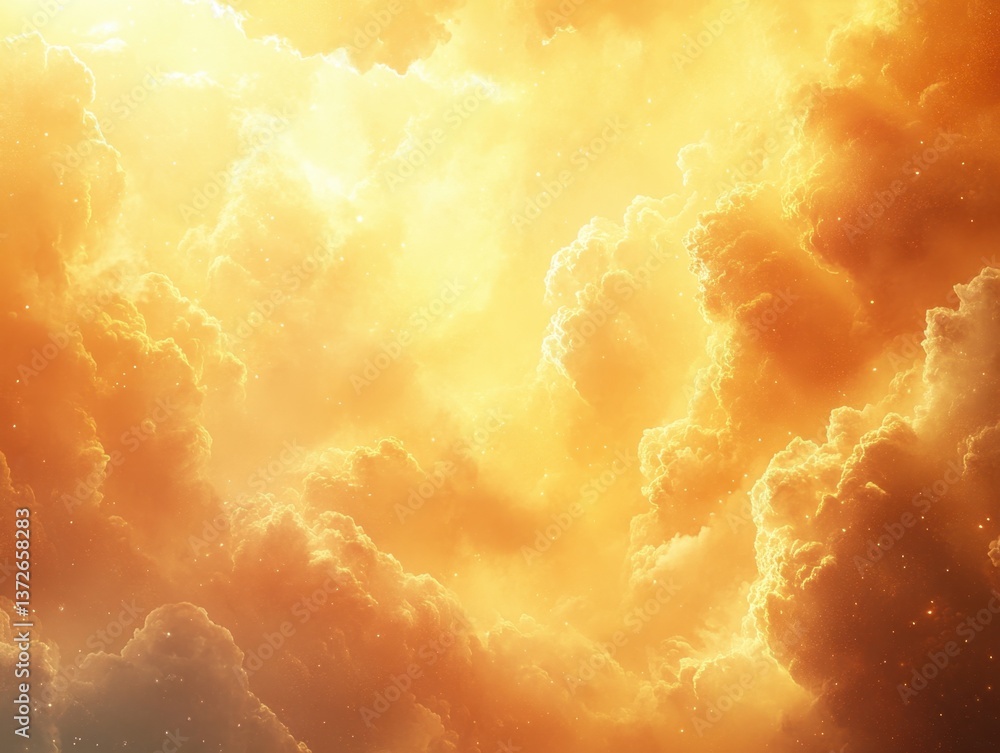 Poster ethereal golden clouds shimmering with celestial light creating a dreamlike atmosphere and heavenly 