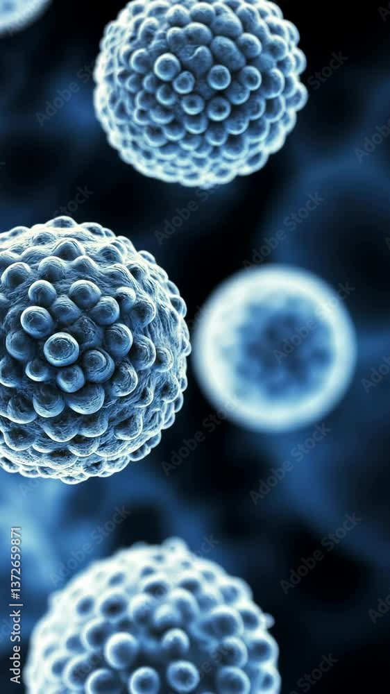Poster microscopic view of spherical cells showcasing intricacies of cellular structures and biological pro