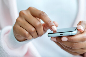 close up of person hand tapping on smartphone, showcasing modern technology and communication