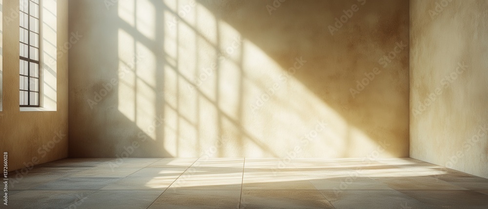 Poster serene interior with sunlight streaming through windows creating a warm inviting atmosphere in a min