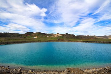 the lake in the graenavatn crater at reykjanes in iceland