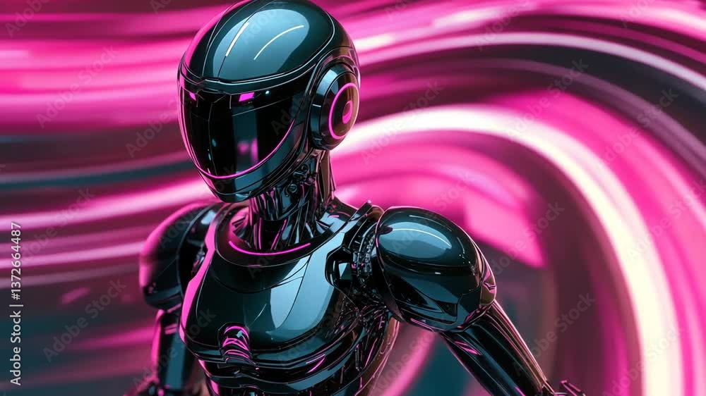 Aufkleber futuristic alien robot in a neon swirling environment generative ai