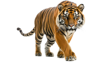 Majestic Orange Tiger Walking on White Background